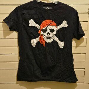 Shop4Ever T-Shirt Mens L Black Pirate Skull Crossbones Graphic Short Sleeve